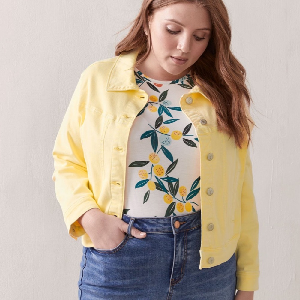 AdditionElle Cropped Denim Jacket -Butter Yellow